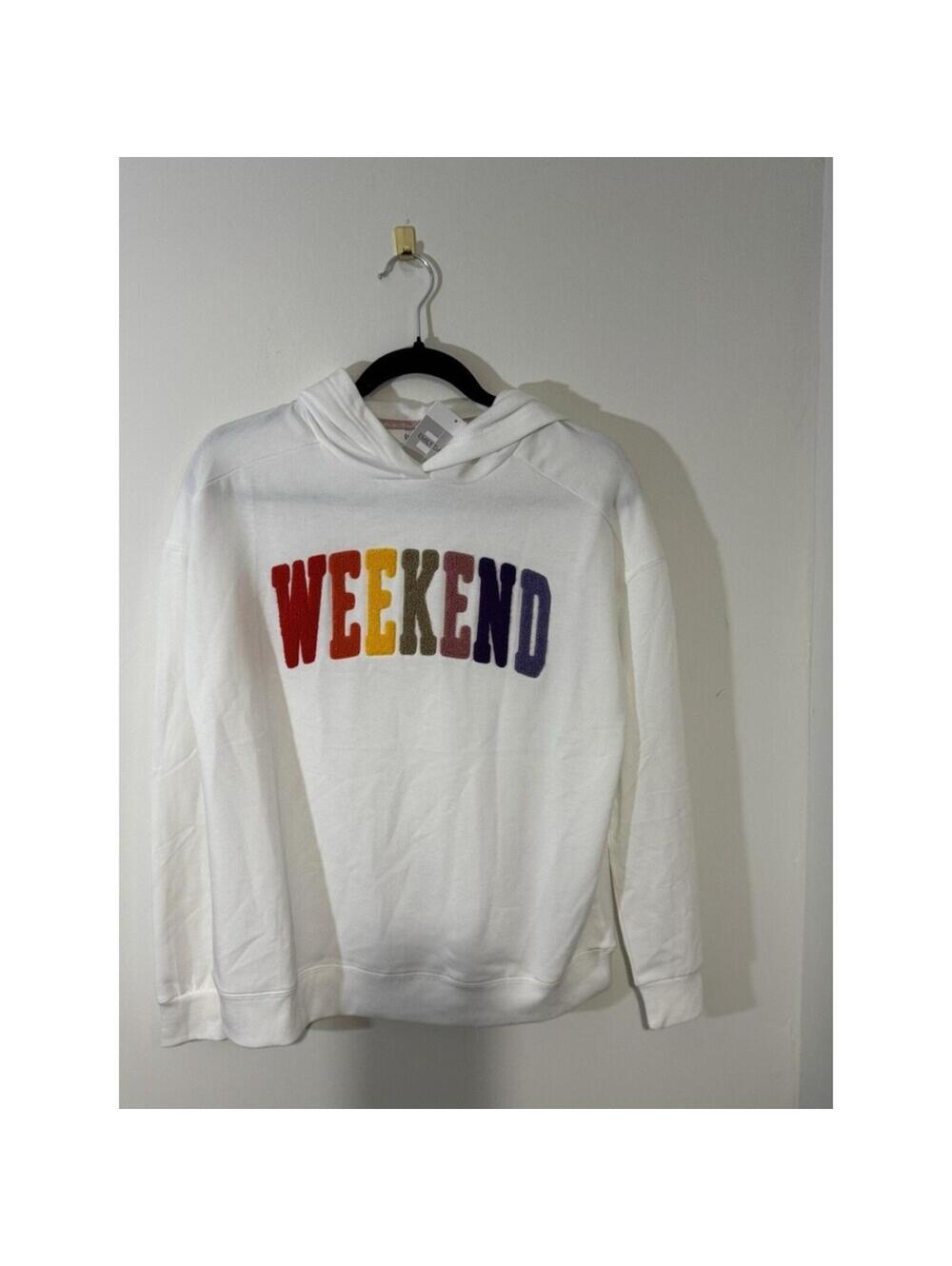 Emily Daniels White Hoodie with Colorful WEEKEND Letters Size S